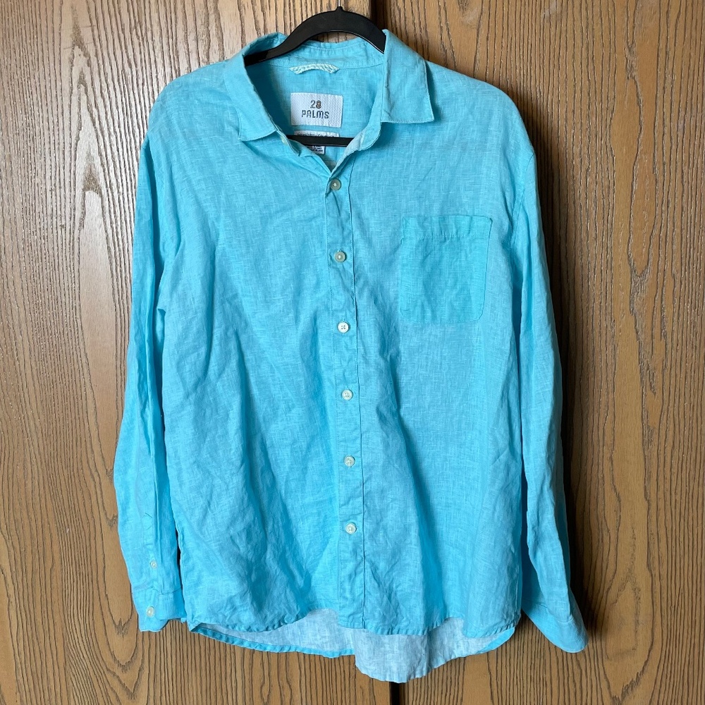 28 PALMS LIGHTWEIGHT TEAL LONG SLEEVE BUTTON FRONT SHIRT SIZE L